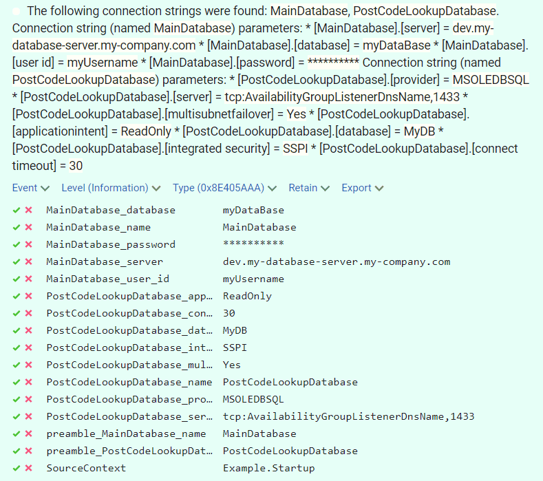 An example of the log output using Seq.